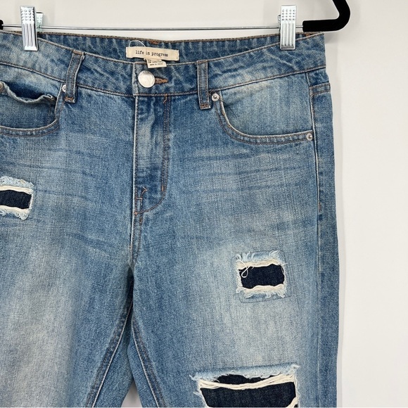 Life In Progress Distressed Ripped Straight Leg Rolled Cuffed Faded Denim Jeans - Picture 1 of 10